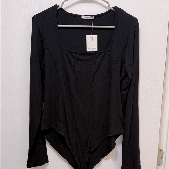 Mango Tops - Mangopop Black Long Sleeve Bodysuit Size XL